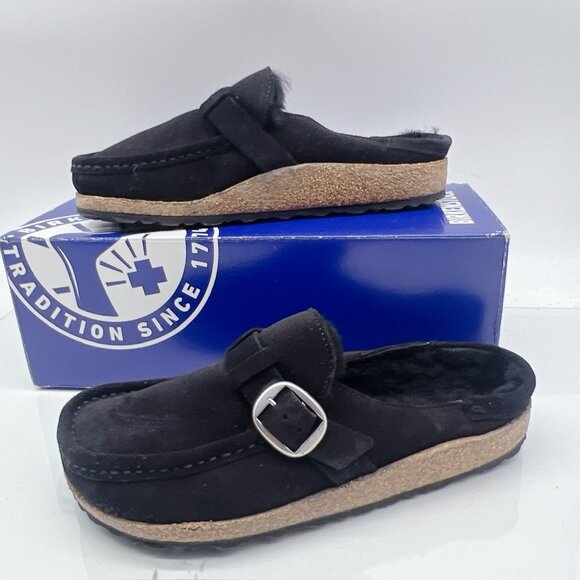 Birkenstock Buckley Shearling Clogs Flat Black Suede EU 37 Women US 6- 6.5 - Picture 3 of 12